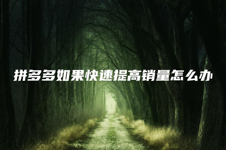 拼多多如果快速提高销量怎么办