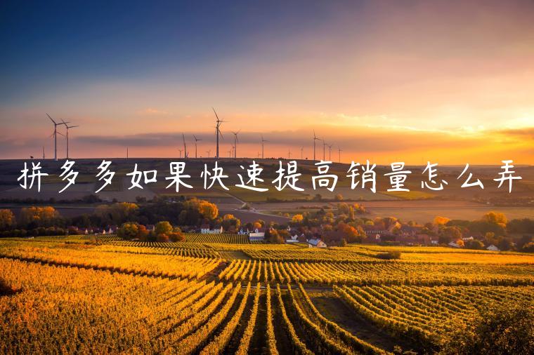 拼多多如果快速提高销量怎么弄